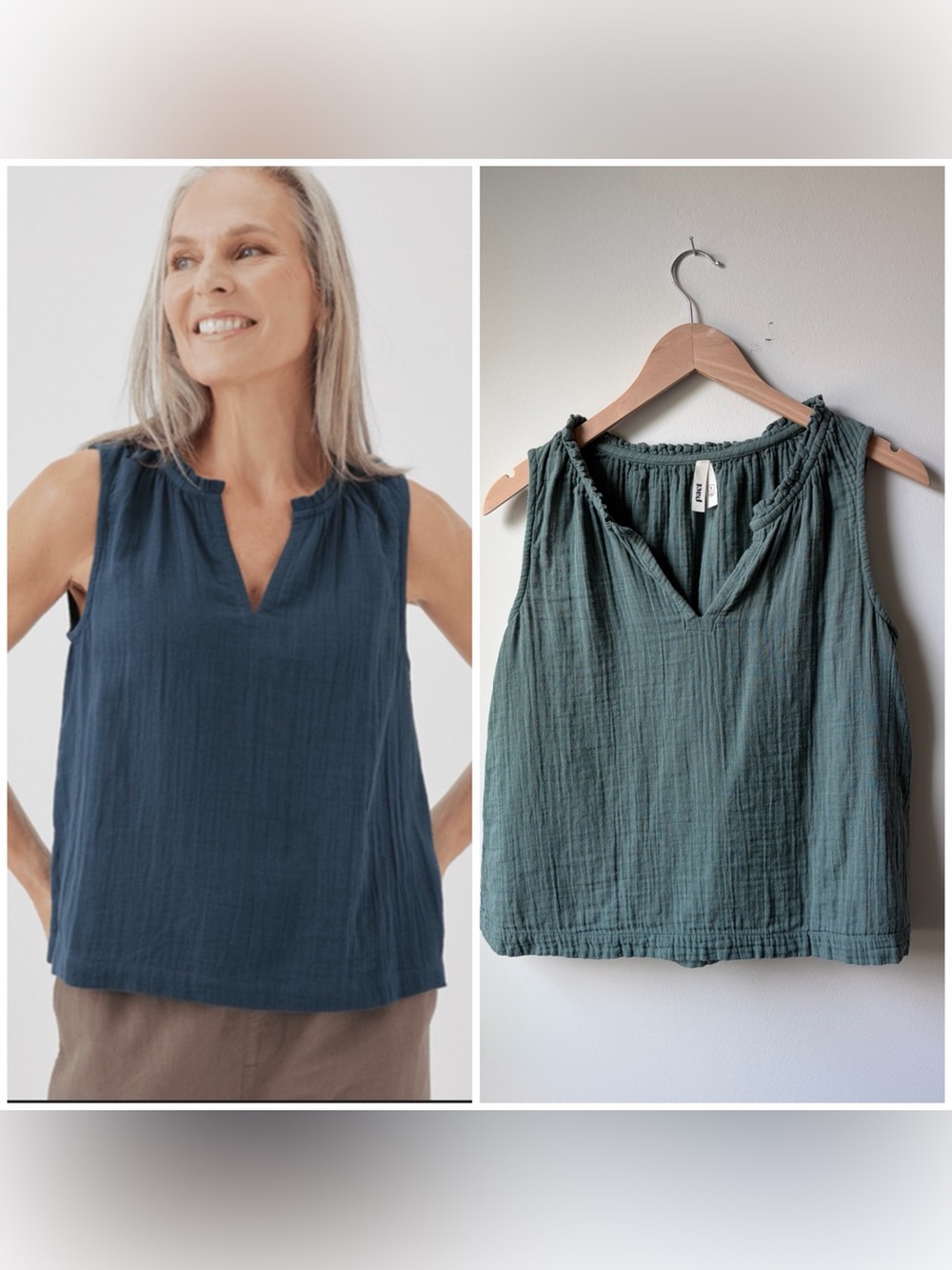 Pact Green Coastal Double Gauze Ruffle Tank